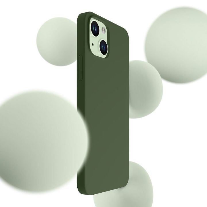 Žalias silikoninis dėklas iPhone 15 Plus telefonui