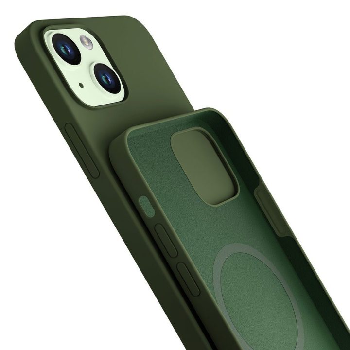 Žalias silikoninis dėklas iPhone 15 Plus telefonui