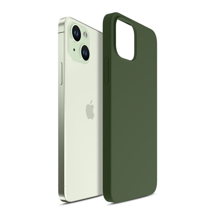 Žalias silikoninis dėklas iPhone 15 Plus telefonui