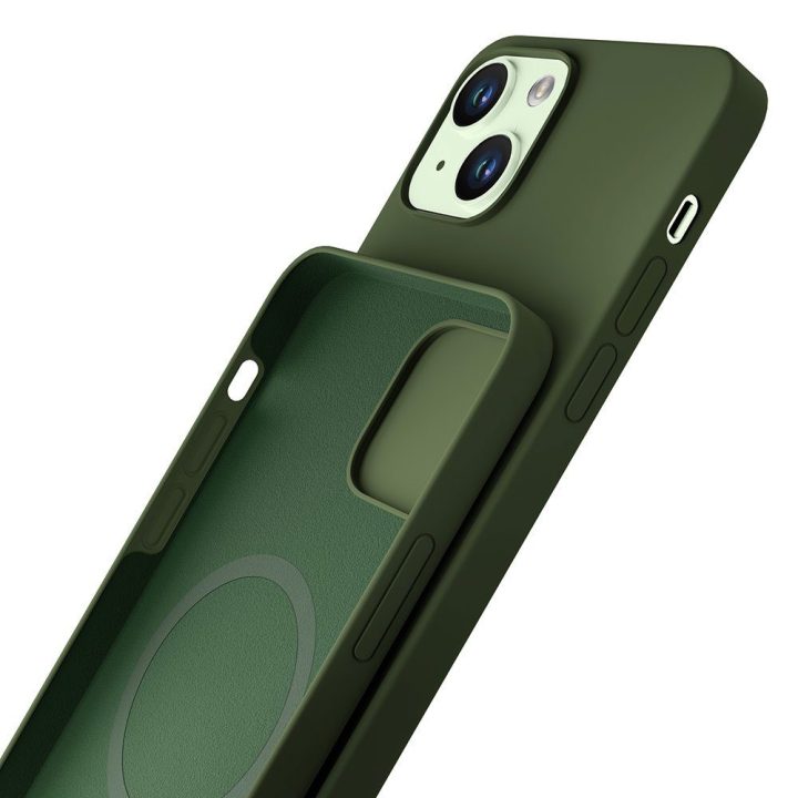 Žalias silikoninis dėklas iPhone 15 Plus telefonui
