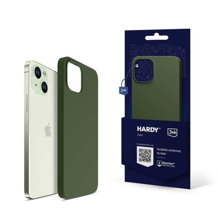 Žalias silikoninis dėklas iPhone 15 Plus telefonui