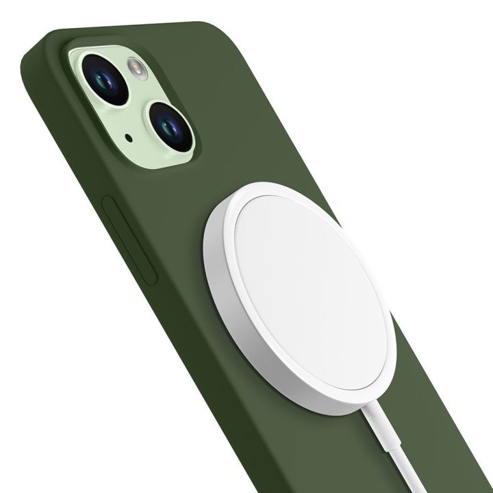 Žalias silikoninis dėklas iPhone 15 Plus telefonui