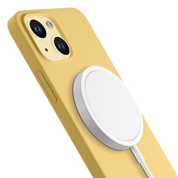 Geltonas silikoninis dėklas iPhone 15 Plus telefonui 3mk HARDY Silicone MagCase