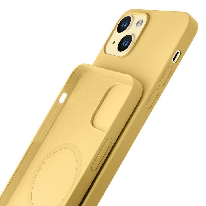 Geltonas silikoninis dėklas iPhone 15 Plus telefonui 3mk HARDY Silicone MagCase