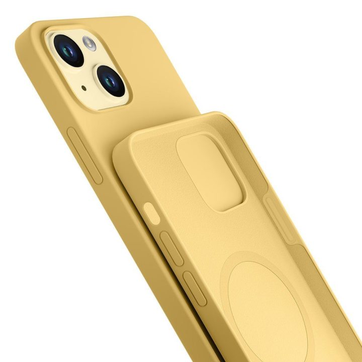 Geltonas silikoninis dėklas iPhone 15 Plus telefonui 3mk HARDY Silicone MagCase