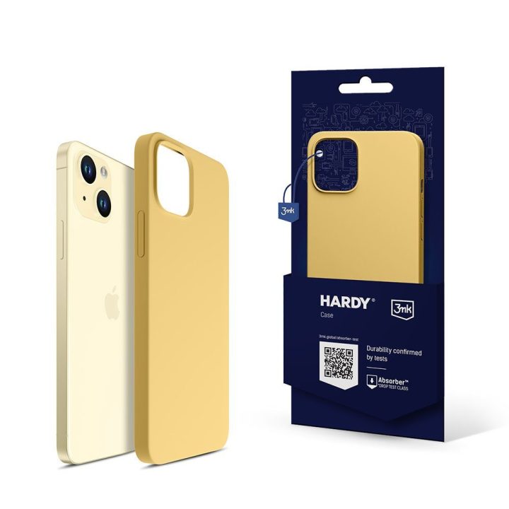 Geltonas silikoninis dėklas iPhone 15 Plus telefonui 3mk HARDY Silicone MagCase