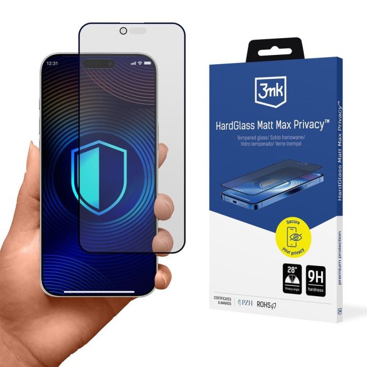 Apsauginis stiklas 3mk HardGlass Matt Max Privacy iPhone 17 Air