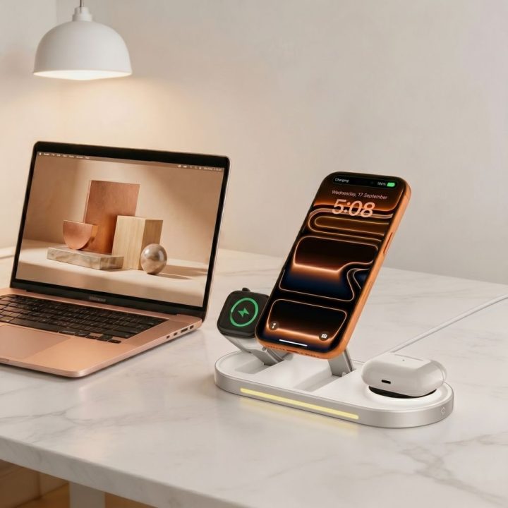 Tech-Protect A51 MagSafe 3-in-1 25W Qi2.2 belaidis įkroviklis, baltas