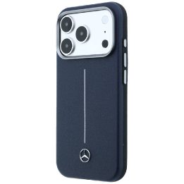 „Mercedes-Benz“ dėklas „Leather Semi Wrap with Iconic Line“ su „MagSafe“ „iPhone 17 Pro Max“ – tamsiai mėlynas