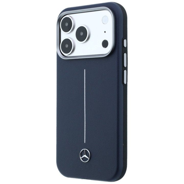 „Mercedes-Benz“ dėklas „Leather Semi Wrap with Iconic Line“ su „MagSafe“ „iPhone 17 Pro Max“ – tamsiai mėlynas