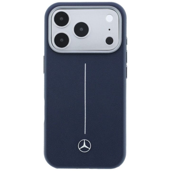 „Mercedes-Benz“ dėklas „Leather Semi Wrap with Iconic Line“ su „MagSafe“ „iPhone 17 Pro Max“ – tamsiai mėlynas