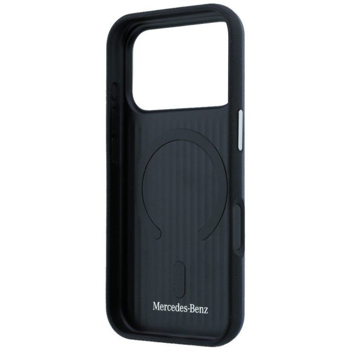 „Mercedes-Benz“ dėklas „Leather Semi Wrap with Iconic Line“ su „MagSafe“ „iPhone 17 Pro Max“ – tamsiai mėlynas