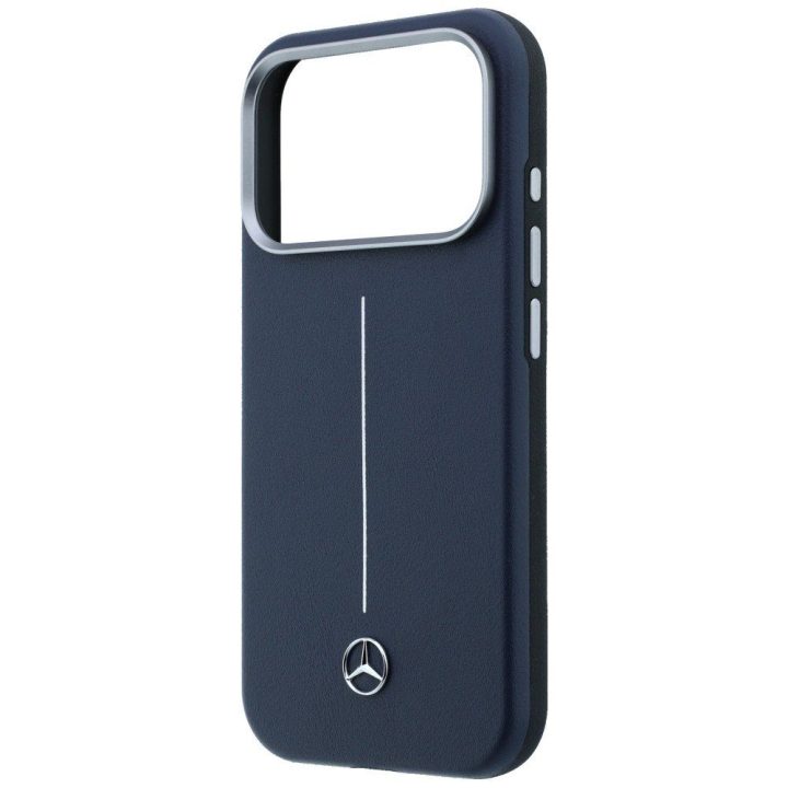 „Mercedes-Benz“ dėklas „Leather Semi Wrap with Iconic Line“ su „MagSafe“ „iPhone 17 Pro Max“ – tamsiai mėlynas