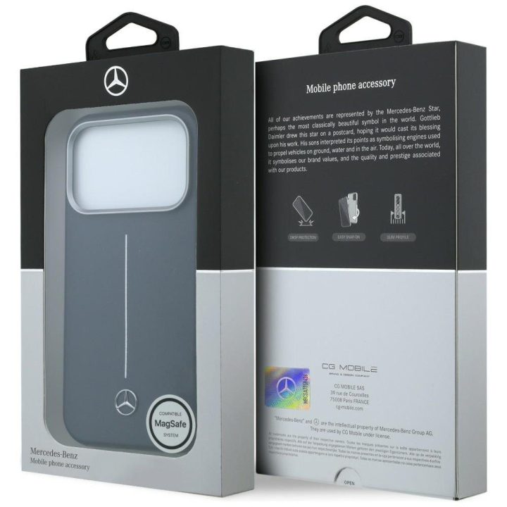 „Mercedes-Benz“ dėklas „Leather Semi Wrap with Iconic Line“ su „MagSafe“ „iPhone 17 Pro Max“ – tamsiai mėlynas