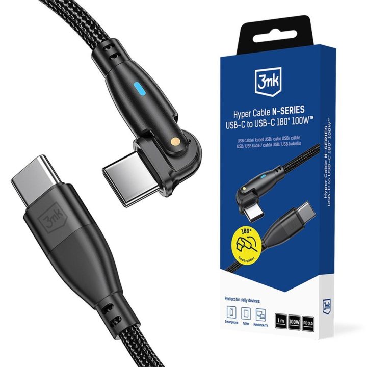 USB-C į USB-C laidas 1 m, juodas, 100 W
