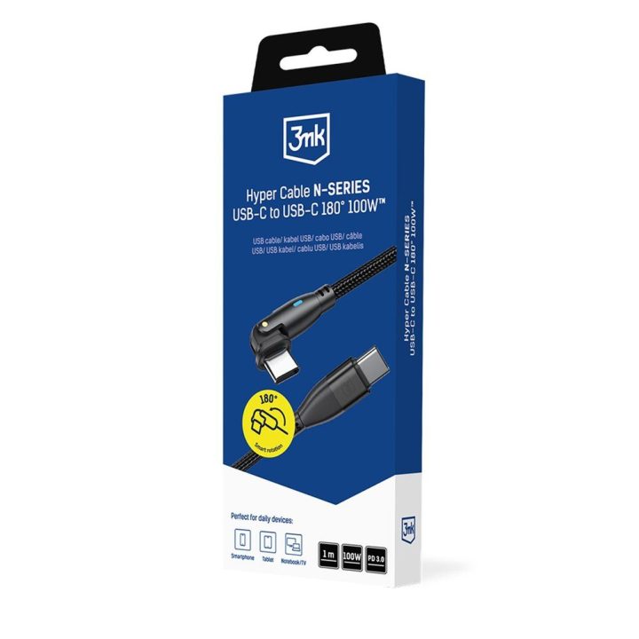 USB-C į USB-C laidas 1 m, juodas, 100 W