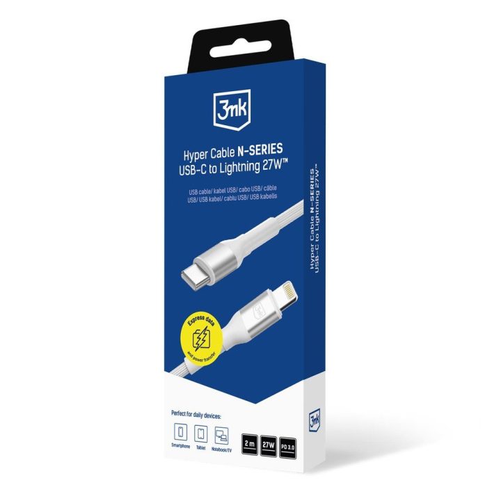 Baltas USB-C į Lightning laidas 3mk Hyper Cable N-SERIES 2 m 27 W