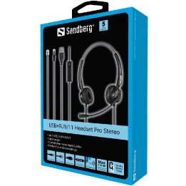 Sandberg USB+RJ9/11 Pro Stereo ausinės su mikrofonu, juodos