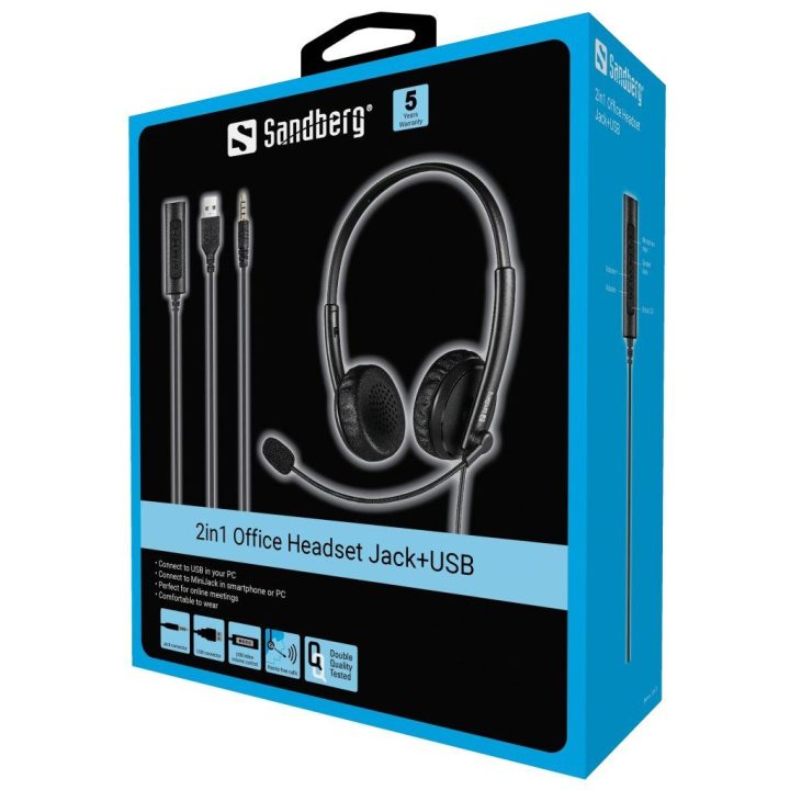 Sandberg 126-21 2 viename biuro ausinės su jack ir USB jungtimi