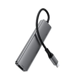 Acefast J18 USB-C šakotuvas 6-in-1 su HDMI 4K 60 Hz ir PD 90 W, pilkas