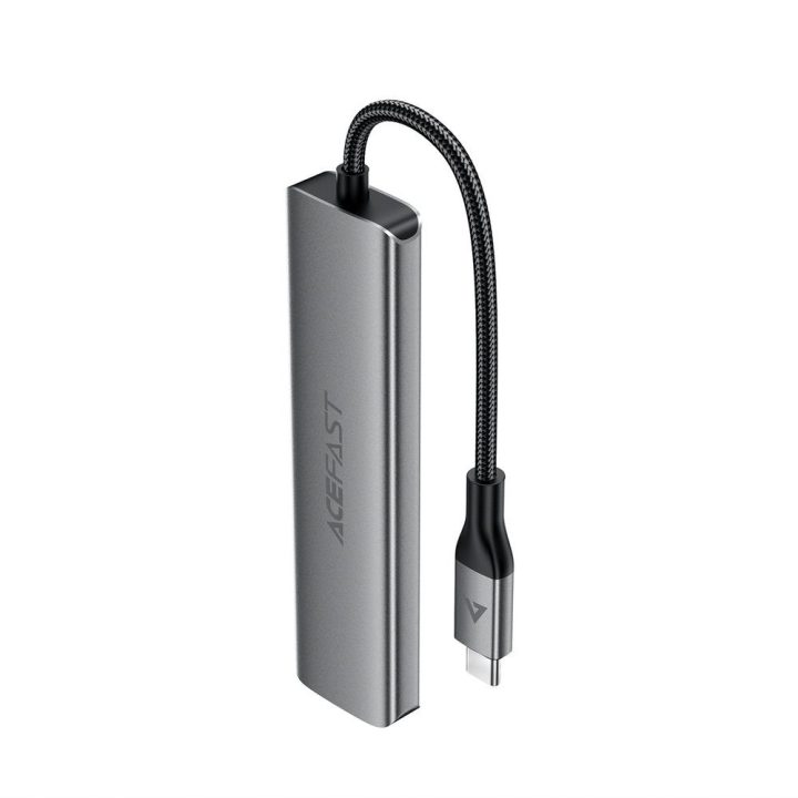 Acefast J18 USB-C šakotuvas 6-in-1 su HDMI 4K 60 Hz ir PD 90 W, pilkas