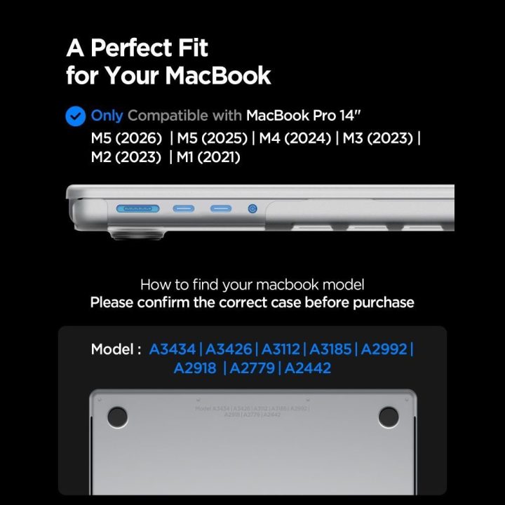 Spigen AirSkin dėklas MacBook Pro 14" 2021–2026, skaidrus matinis