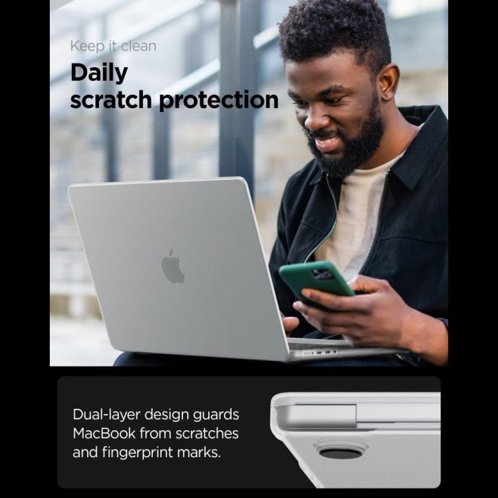 Spigen AirSkin dėklas MacBook Pro 14" 2021–2026, skaidrus matinis