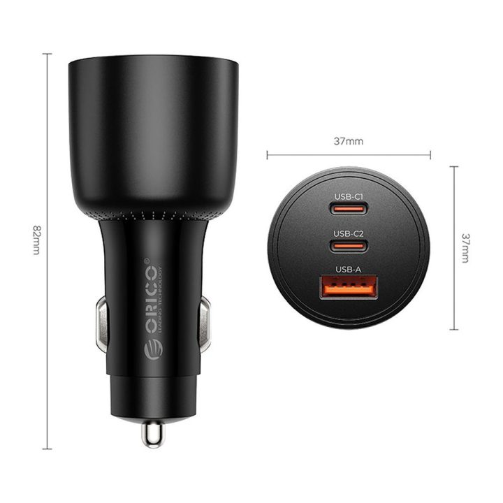 Automobilinis įkroviklis Orico PowerLink 165 W su 2× USB-C ir USB-A, juodas