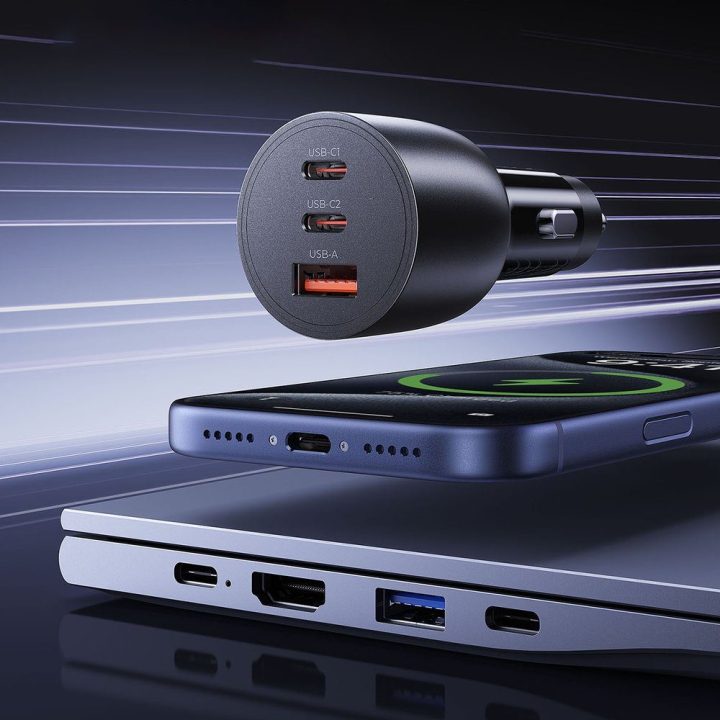 Automobilinis įkroviklis Orico PowerLink 165 W su 2× USB-C ir USB-A, juodas