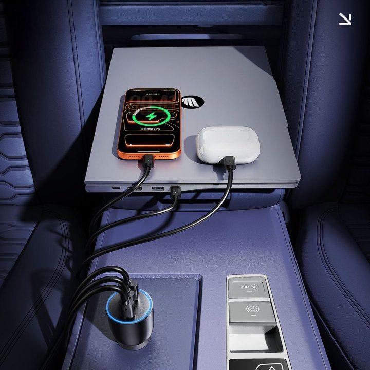 Automobilinis įkroviklis Orico PowerLink 165 W su 2× USB-C ir USB-A, juodas