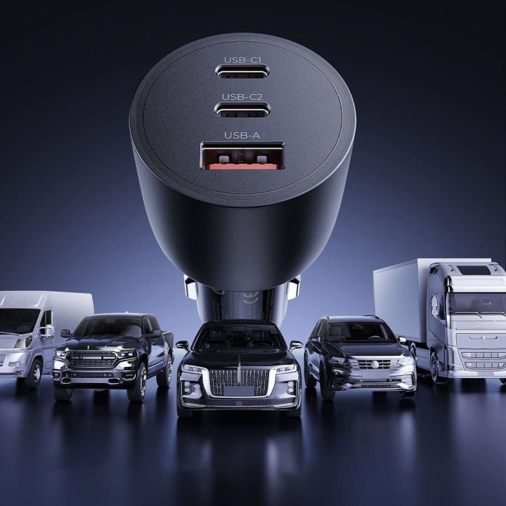 Automobilinis įkroviklis Orico PowerLink 165 W su 2× USB-C ir USB-A, juodas