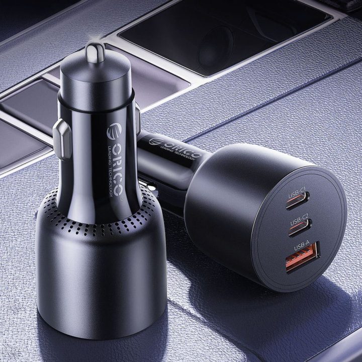 Automobilinis įkroviklis Orico PowerLink 165 W su 2× USB-C ir USB-A, juodas