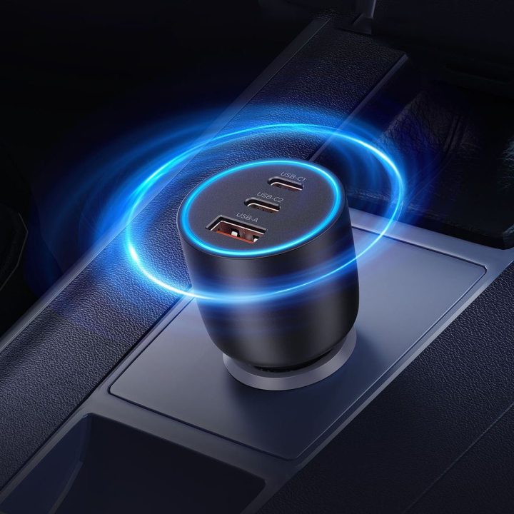 Automobilinis įkroviklis Orico PowerLink 165 W su 2× USB-C ir USB-A, juodas