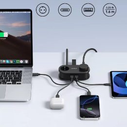 Orico AP3 20 W GaN maitinimo juosta 2 x AC, 2 x USB-A, 1 x USB-C, juoda