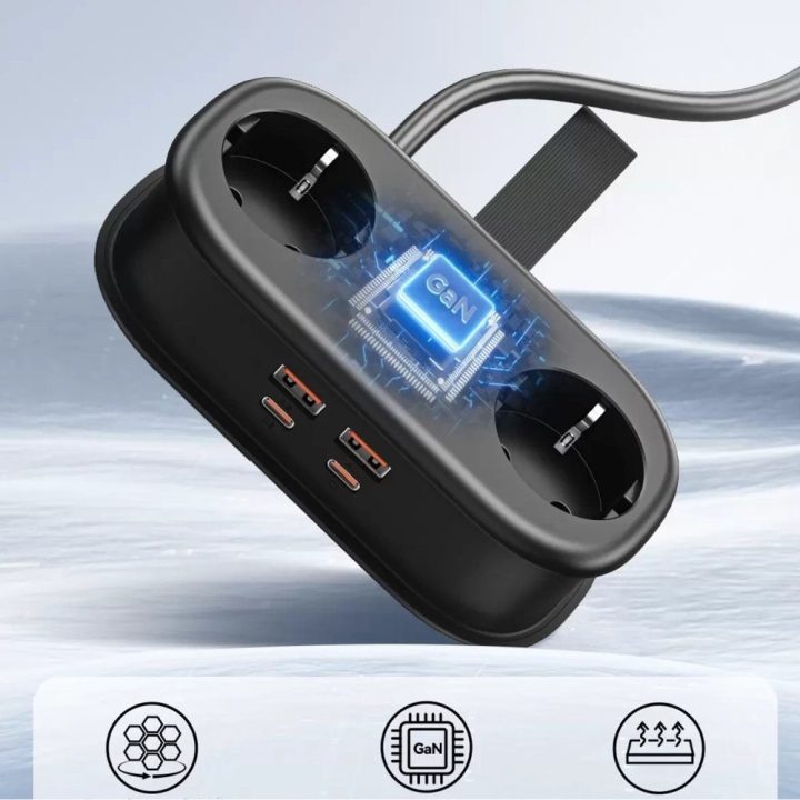 Orico AP3 20 W GaN maitinimo juosta 2 x AC, 2 x USB-A, 1 x USB-C, juoda
