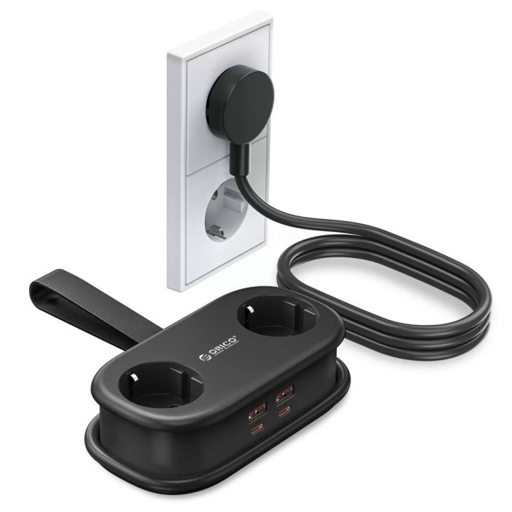 Orico AP3 20 W GaN maitinimo juosta 2 x AC, 2 x USB-A, 1 x USB-C, juoda