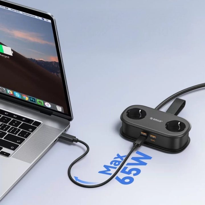 Orico AP3 20 W GaN maitinimo juosta 2 x AC, 2 x USB-A, 1 x USB-C, juoda