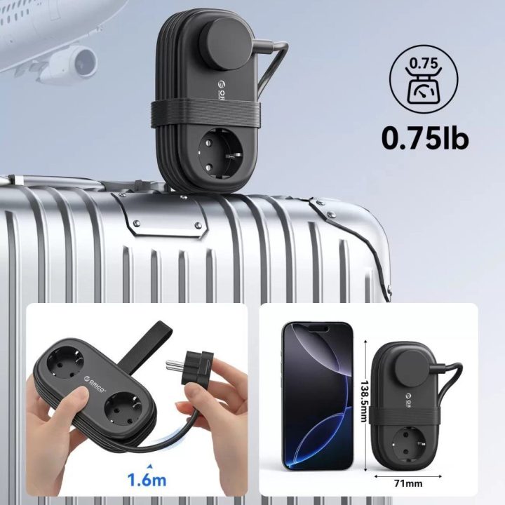 Orico AP3 20 W GaN maitinimo juosta 2 x AC, 2 x USB-A, 1 x USB-C, juoda
