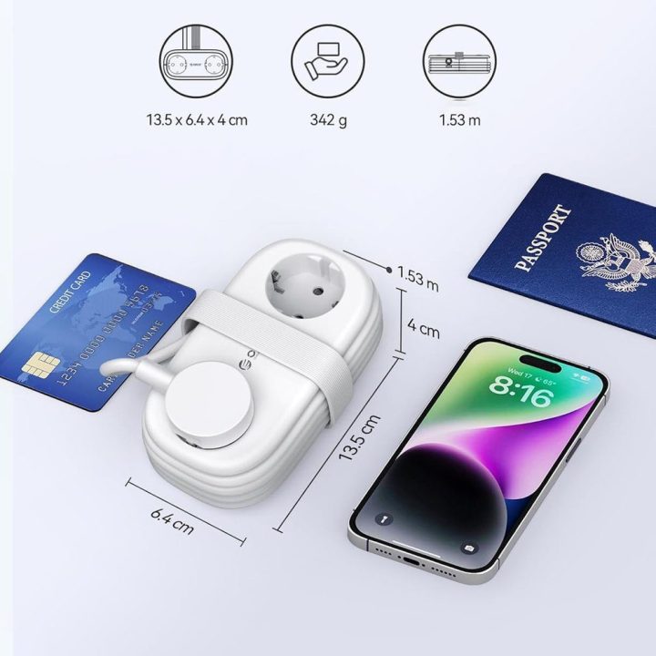 Orico AP3 20 W GaN 5in1 maitinimo lizdų šakotuvas 2 × AC, 2 × USB-A, 1 × USB-C, baltas