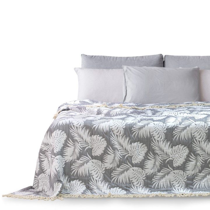 Lovatiesė Tropical Leaves DecoKing 260 × 280 cm, pilka ir balta