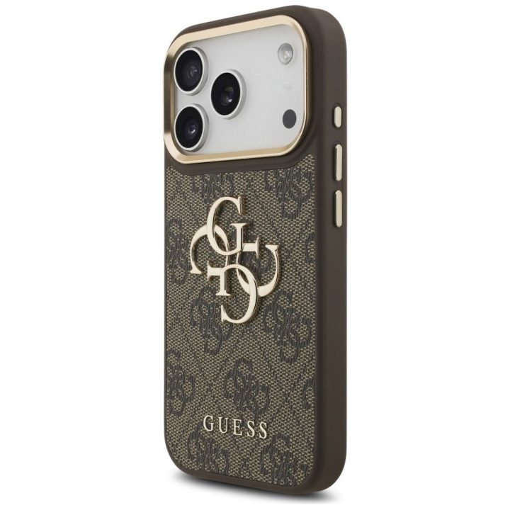 Telefono dėklas iPhone 17 Pro Guess 4G Big 4G Classic Logo Big Strap, rudas