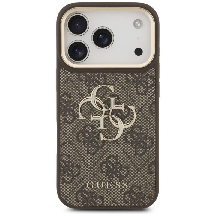 Telefono dėklas iPhone 17 Pro Guess 4G Big 4G Classic Logo Big Strap, rudas