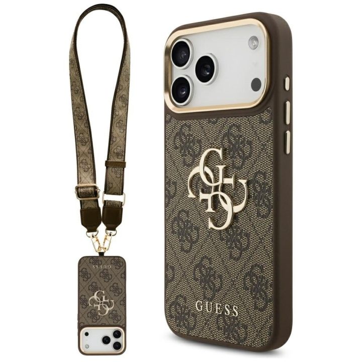 Guess 4G Big 4G Classic Logo Big Strap telefono dėklas iPhone 17 Pro Max, rudas