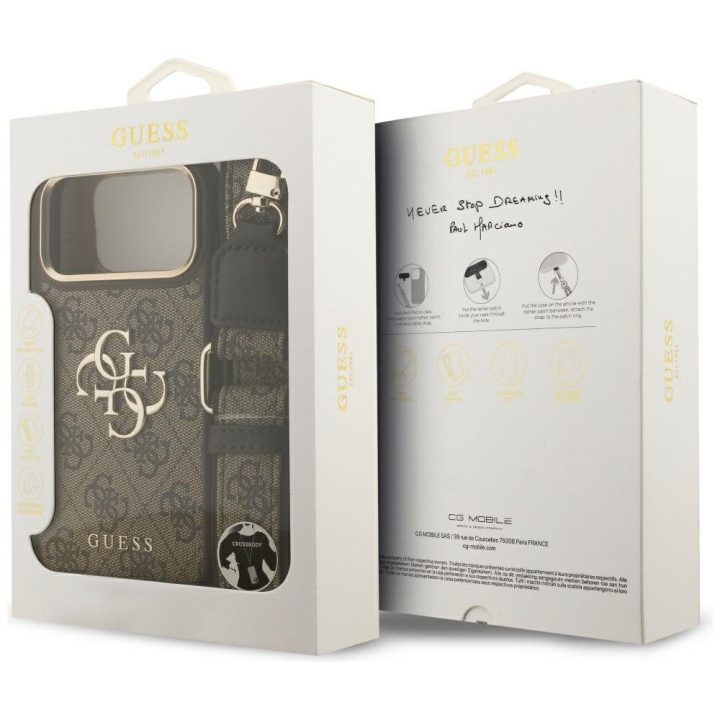 Guess 4G Big 4G Classic Logo Big Strap telefono dėklas iPhone 17 Pro Max, rudas