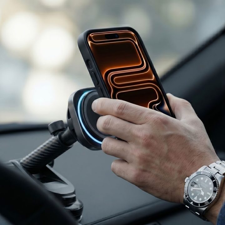 Automobilinis telefono laikiklis su Qi2 belaidžiu įkrovimu Tech-Protect V20 25 W, juodas