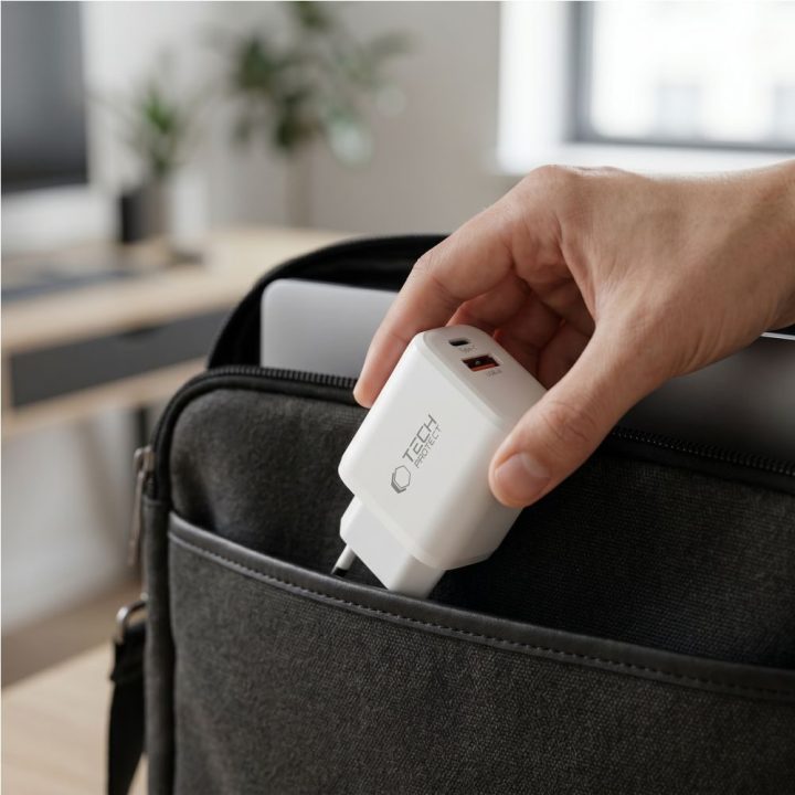 Sieninis įkroviklis Tech-Protect NCA65W-GAN 2 jungčių 65 W, baltas