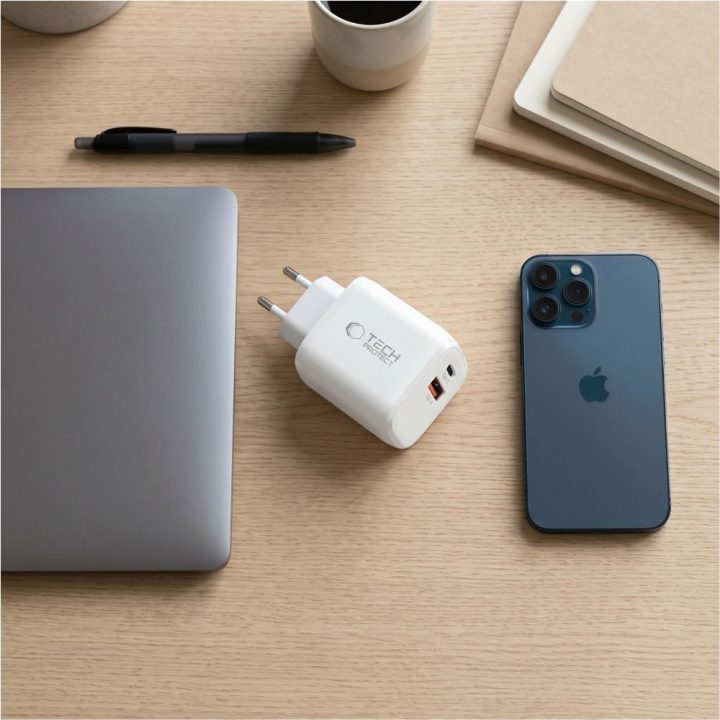 Sieninis įkroviklis Tech-Protect NCA65W-GAN 2 jungčių 65 W, baltas