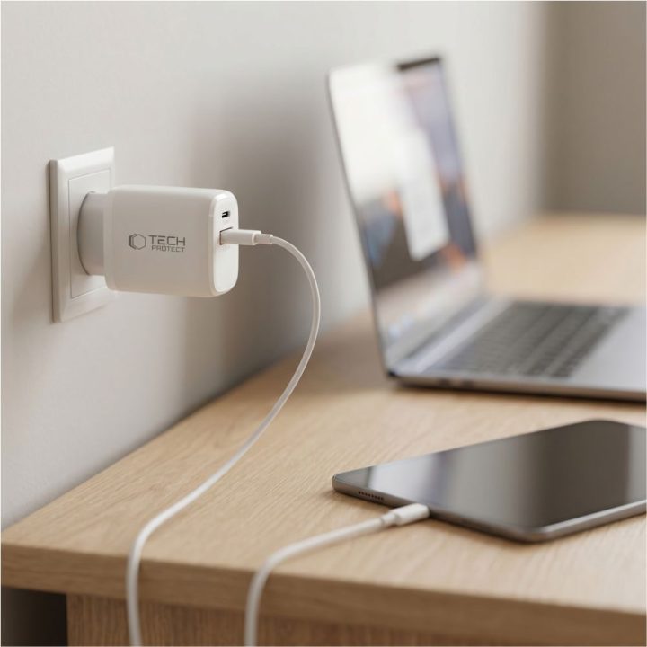 Sieninis įkroviklis Tech-Protect NCA65W-GAN 2 jungčių 65 W, baltas