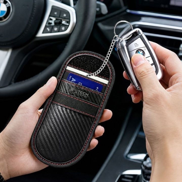 Apsauginis RFID dėklas automobilių raktams Tech-Protect KLR100, juodas ir raudonas