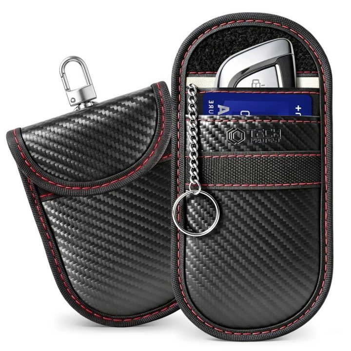 Apsauginis RFID dėklas automobilių raktams Tech-Protect KLR100, juodas ir raudonas